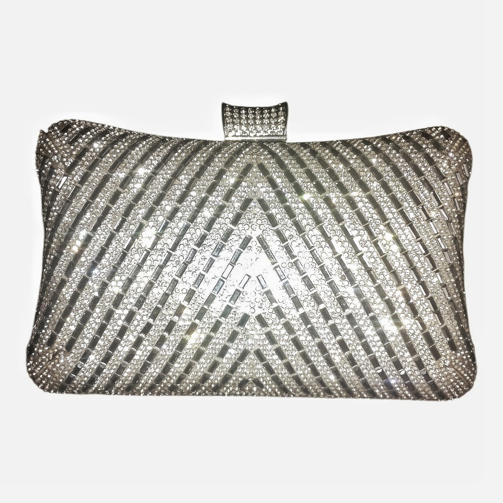 Elegant Silver Sparkling Rhinestone Clutch Party Bag - Picture 1 of 3